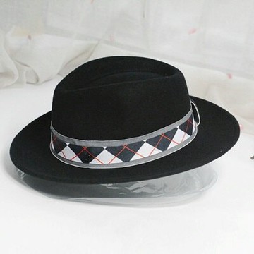 現貨+預購 羊毛呢帽爵士帽-街頭時尚菱紋織帶女帽子73tk44【獨家進口】【米蘭精品】