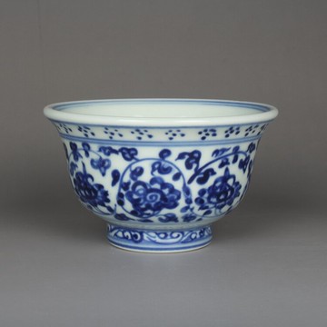 明永樂青花手繪纏枝蓮壓手杯茶杯 主人杯古玩古董陶瓷器仿古收藏