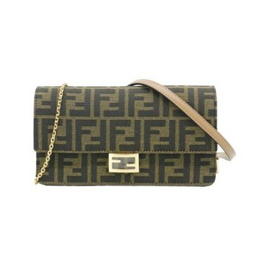 Fendi 芬迪 Baguette 緹花布肩背兩用包Woc(8M0498-咖)