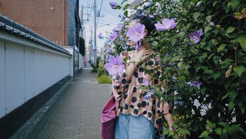 薔薇水玉前短後長寬袖上衣