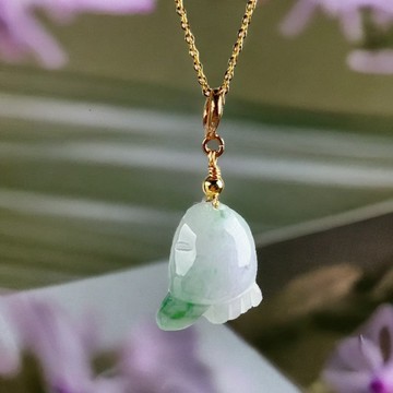 飄綠花翡翠知足常樂項鍊 14K包金 | 天然緬甸玉A貨翡翠 | 送禮
