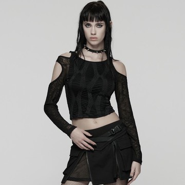 龐克黑暗靈媒拼接時尚露肩上衣