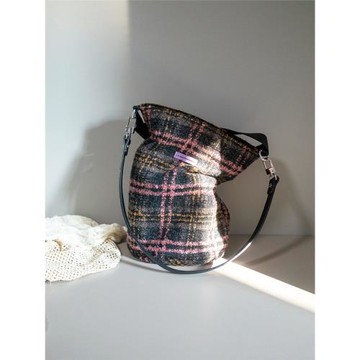 【換季特價】紫色佛羅里達樂園 原創毛呢單肩可斜挎水桶包手提包