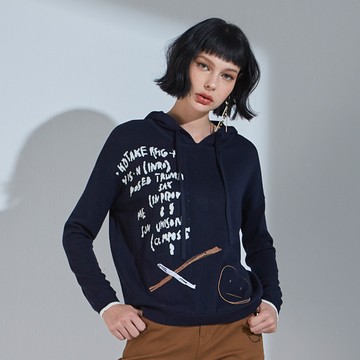 CLL巧玲瓏 手繪字母針織連帽長袖上衣 1738607