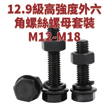12.9級高強度外六角螺絲螺母套裝M12-M18大全彈墊片加長螺桿螺帽M6M8M10 免運 D26 精選