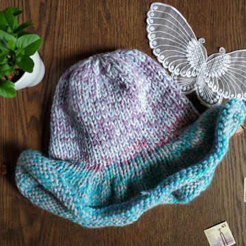 純羊毛手織大簷草帽防曬保暖毛線帽-風吹風吹