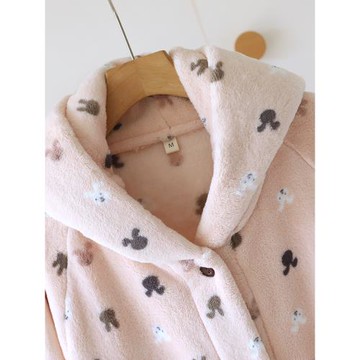 連帽法蘭絨睡袍浴袍睡裙女秋冬季可愛卡通長款珊瑚絨加絨加厚睡衣