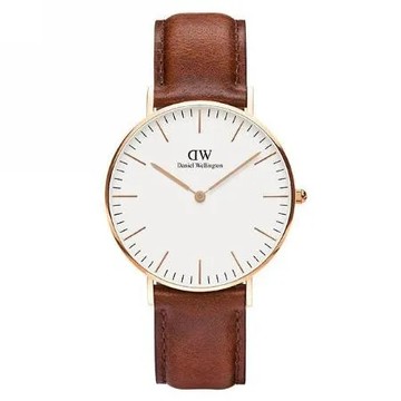 Daniel Wellington皮革風格時尚腕錶淺咖啡+玫瑰金-36mm-DW00100035
