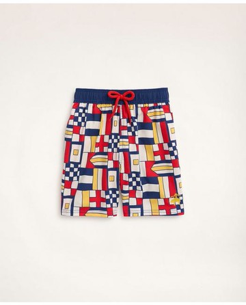 Brooks Brothers Boys Et Vilebrequin Swim Trunks in the Mixed Signals Print | Navy | Size 12