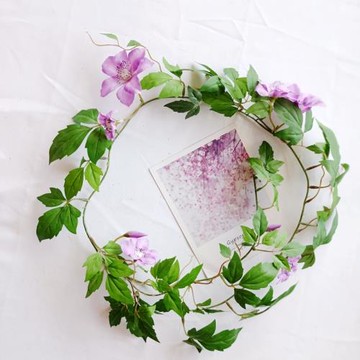 仿真紫色白色鐵線蓮花藤蕨類藤蔓植物藤條裝空調裝飾婚慶花環攝影