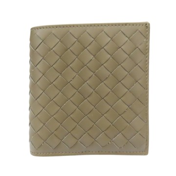 BOTTEGA VENETA 寶緹嘉卡其色 編織羊皮 兩折短夾 【二手名牌BRAND OFF】