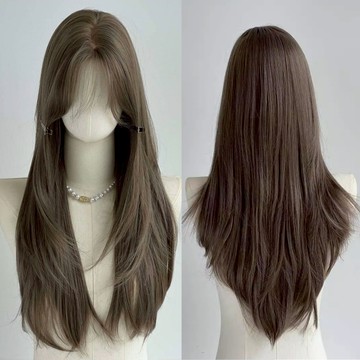 [台灣出貨附發票] 奶茶灰棕 整頂假髮 假髮 假髮女 wig 仿真 假髮女整頂 黑色假髮 長假髮 男女假髮 黑長直假髮