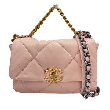 CHANEL 香奈兒 粉紅色 羊皮 19 口蓋包 兩用包 【二手名牌BRAND OFF】