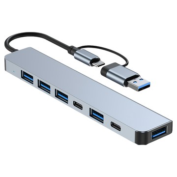 Mass 生活好物 Type-C-USB 八合一多功能轉接器 蘋果筆電轉接頭 USB3.0讀取/閃電傳輸 帶SD和TF雙卡槽  灰色  1個