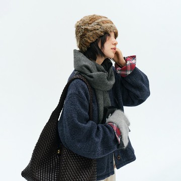 毛呢格紋拼接外套|外套|兩色|冬款|Sora-1936