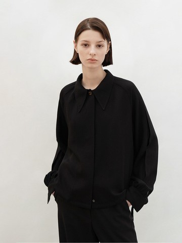 Big Collar String Blouse_Black