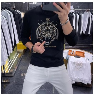 純棉春秋季韓版圓領寬松港風燙鉆