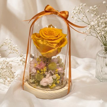 【依織IORI Boutique Florist】【520情人節特選】封存的愛-長形永生花透明玻璃LED燈罩 日本永生花 生日花禮 情人節花束 520花禮 居家裝飾 辦公室裝飾 全台配送