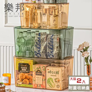【樂邦】透明手提附蓋置物收納盒(大款x2)