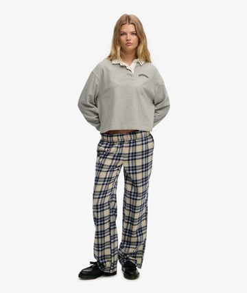 Superdry Women's Cotton Check Elastic Trousers Blue Size: 6