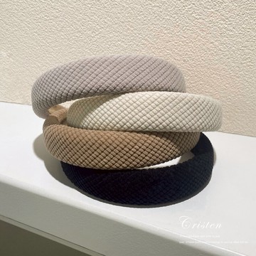 海綿針織格子發箍女2021年新款秋冬高級感高顱頂寬邊壓發頭箍發飾