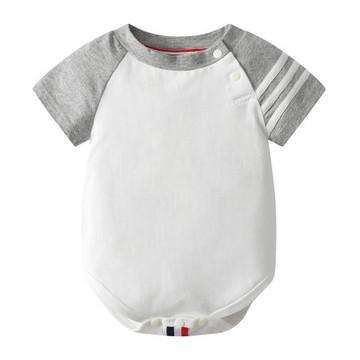 夏季新生兒短袖三角爬服男女寶寶潮牌洋氣連體哈衣滿月條紋包屁衣