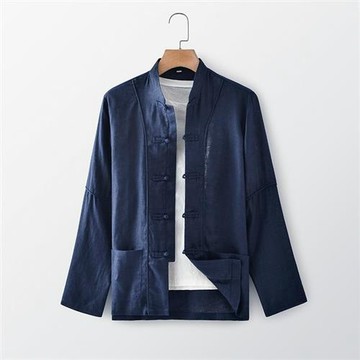 【米蘭精品】亞麻襯衫長袖上衣-中式盤扣復古男裝3色74ew30
