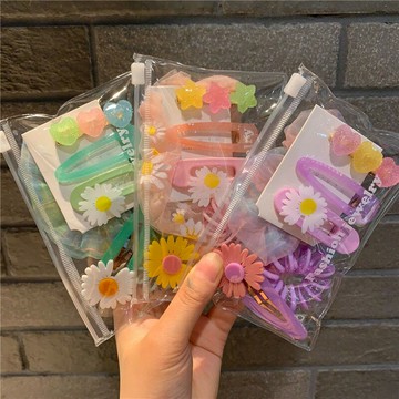 超仙6件套雛菊發夾發圈可愛彩色肥腸圈甜美頭花卡子發卡少女頭飾