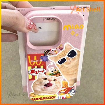 蘋果16promax 手機殼麥當勞貓咪搞怪拼貼iPhone 15新款14 13 12 11 7P8P手機保護套xs xr