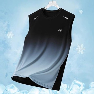 YY羽毛球服背心男漸變色速干透氣運動訓練服無袖上衣跑步健身服