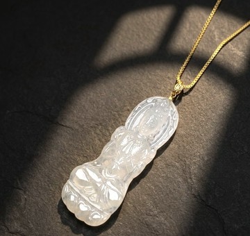 冰種翡翠合掌觀音菩薩項鍊 18K金墜頭 | 天然緬甸玉翡翠A貨 |送禮