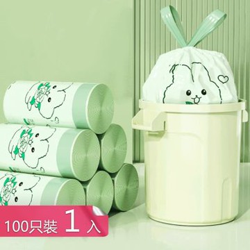 【荷生活】卡通印花免撕手提式垃圾袋 加大加厚強韌耐拉伸抽繩束口垃圾袋-100只裝1入組