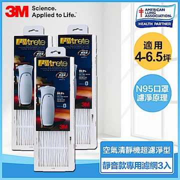 3M 空氣清靜機超濾淨型-靜音款專用濾網 (3入) N95口罩濾淨原理
