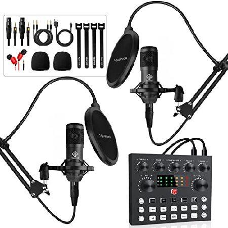 Podcast Equipment Bundle,Audio Interface with DJ Mixer and Condenser Microphone, All-In-One Audio Mixer Perfect for PC Phone Laptop,Recordi 並行輸入品