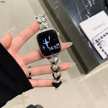 Apple Watch甜酷愛心不鏽鋼錶帶 女士錶帶 透氣錶帶S8 S6 S7 SE 41mm 40mm 44mm