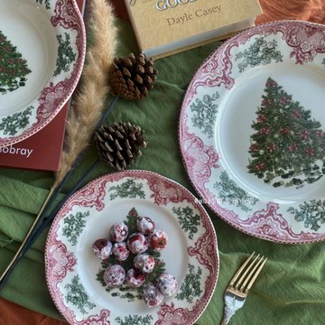 出口英國新年圣誕樹系列餐盤節日紀念盤釉下裝飾盤西餐牛排意面盤