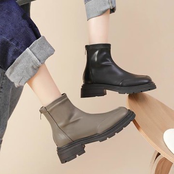 香港厚底方頭冬季英倫彈力短靴