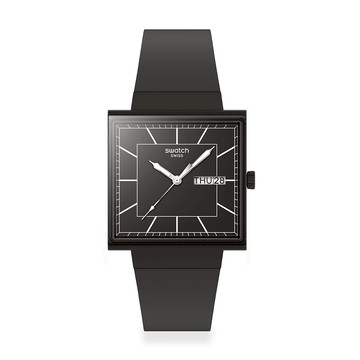 Swatch WHAT IF...BLACKAGAIN? 方形手錶 SO34B701 (41mm)【官方旗艦店】