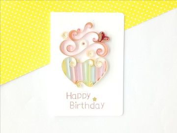 手作捲紙卡片-甜蜜蜜杯子蛋糕生日卡 繽紛粉