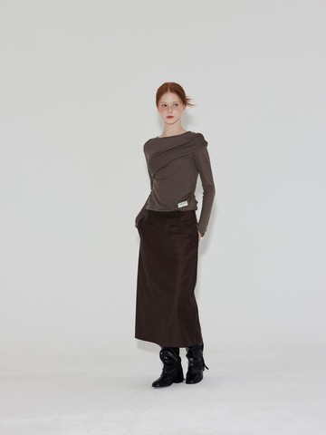 100% Wool Japan Stripe Skirt [Brown]