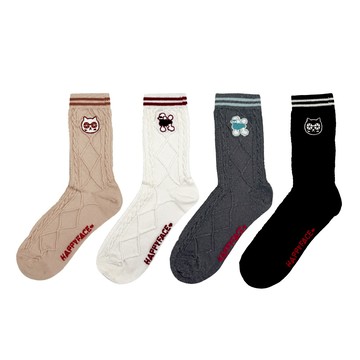 【日本京都品牌】HAPPYFACE  Family復古織紋中筒襪 (HE0197)