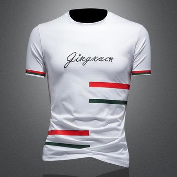 漫威毒液歐美白色條紋拼色T恤男簡約打底衫薄款短袖體恤夏季新款