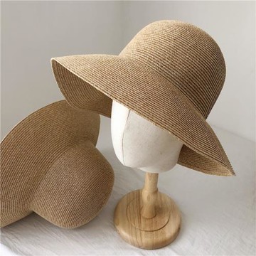 日系簡約細編草帽女大檐防曬帽復古遮陽帽可折疊漁夫帽出游沙灘帽