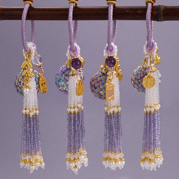 Jpqueen 紫晶流蘇琉璃水晶好運蓮蓮手工串珠鑰匙吊飾(4色可選)