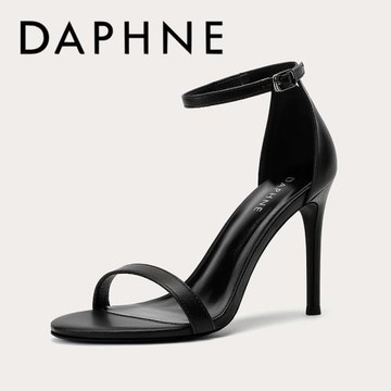 達芙妮羊皮真皮墊一字帶涼鞋夏季2025年新款黑色高跟鞋女鞋細跟33
