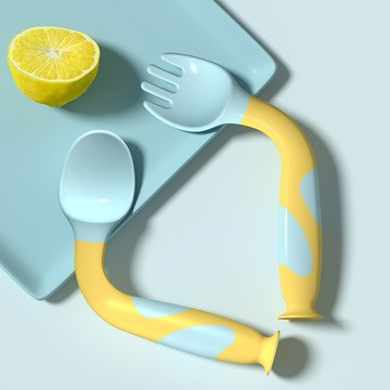 ✨廚房好物✨兒童學喫飯餐具 兒童餐具 叉子 彎頭叉勺 彎頭勺 輔食勺 學喫飯訓練勺子 短柄勺叉 短柄叉勺