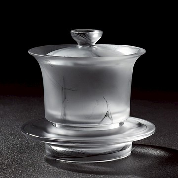 水墨風琉璃蓋碗茶杯大號家用泡茶三才茶碗玻璃加厚功夫藝術敬茶碗