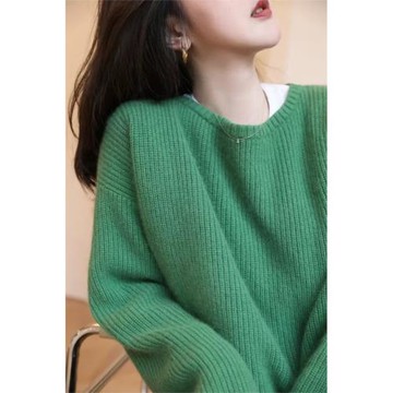 24秋季新款羊毛衫女圓領加厚元寶針寬松慵懶毛衣學院風打底非羊絨