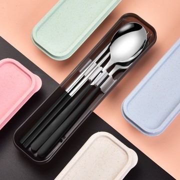 學生便攜餐具套裝不銹鋼筷子勺子套裝上班族勺叉筷三件套旅行餐具