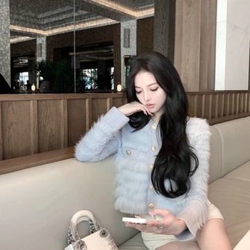 [米蘭精品] 皮草外套狐狸毛大衣-經典小巴圓領針織女外套2色74iq31